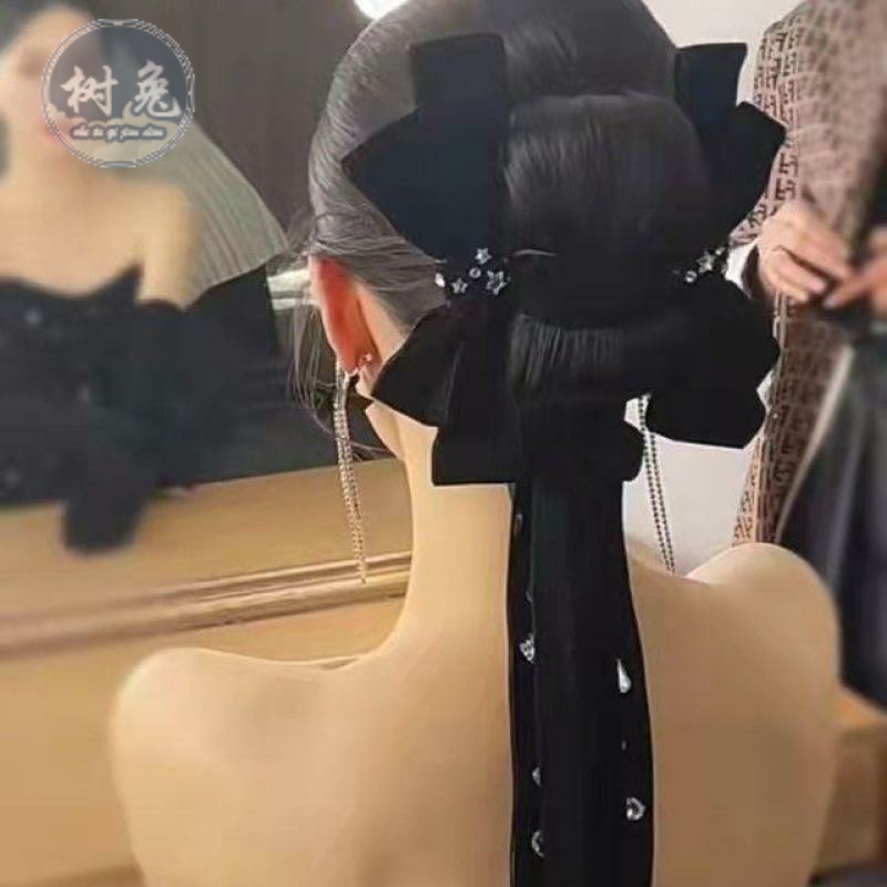 黑天鹅新娘头饰丝绒蝴蝶发夹发带