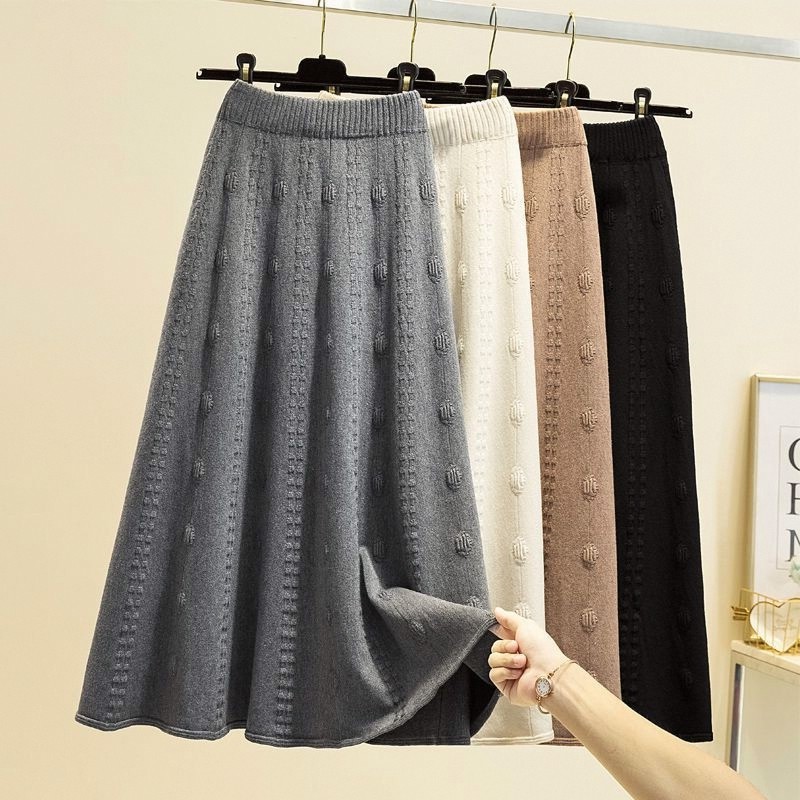 高腰大摆针织半身裙女2025秋冬季时尚中长款提花气质毛线a字伞裙,女装/女士精品,大码半身裙,淘宝优惠券,粉丝福利购,淘宝优惠卷