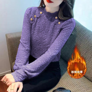 加绒加厚蕾丝衫打底衫上衣秋冬欧货女装2026新款内搭减龄漂亮小衫