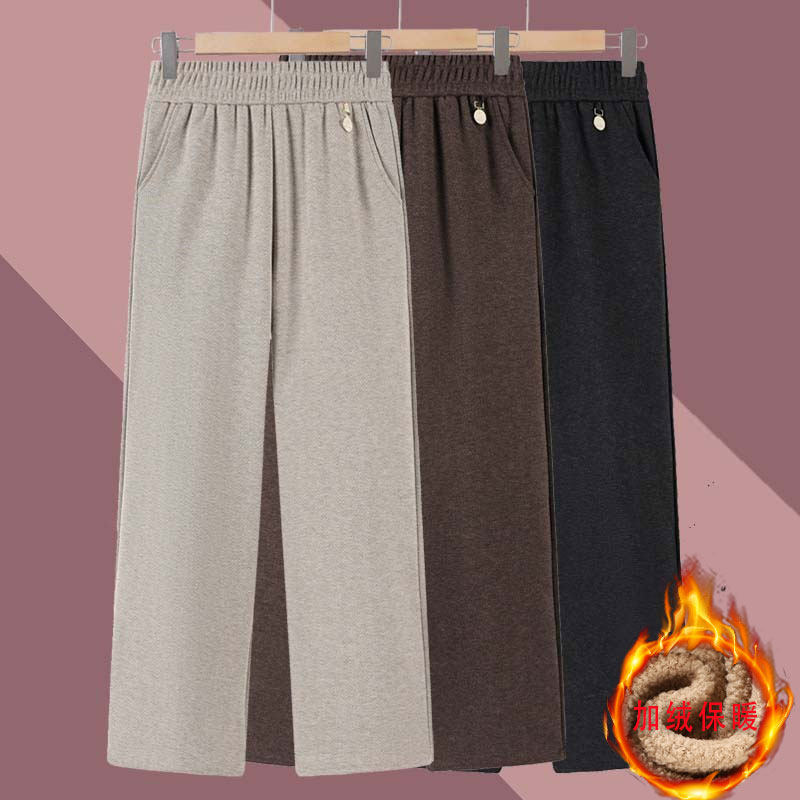 中年妈妈裤子秋冬装加绒加厚2026新款阔腿直筒裤中老年女裤毛呢裤