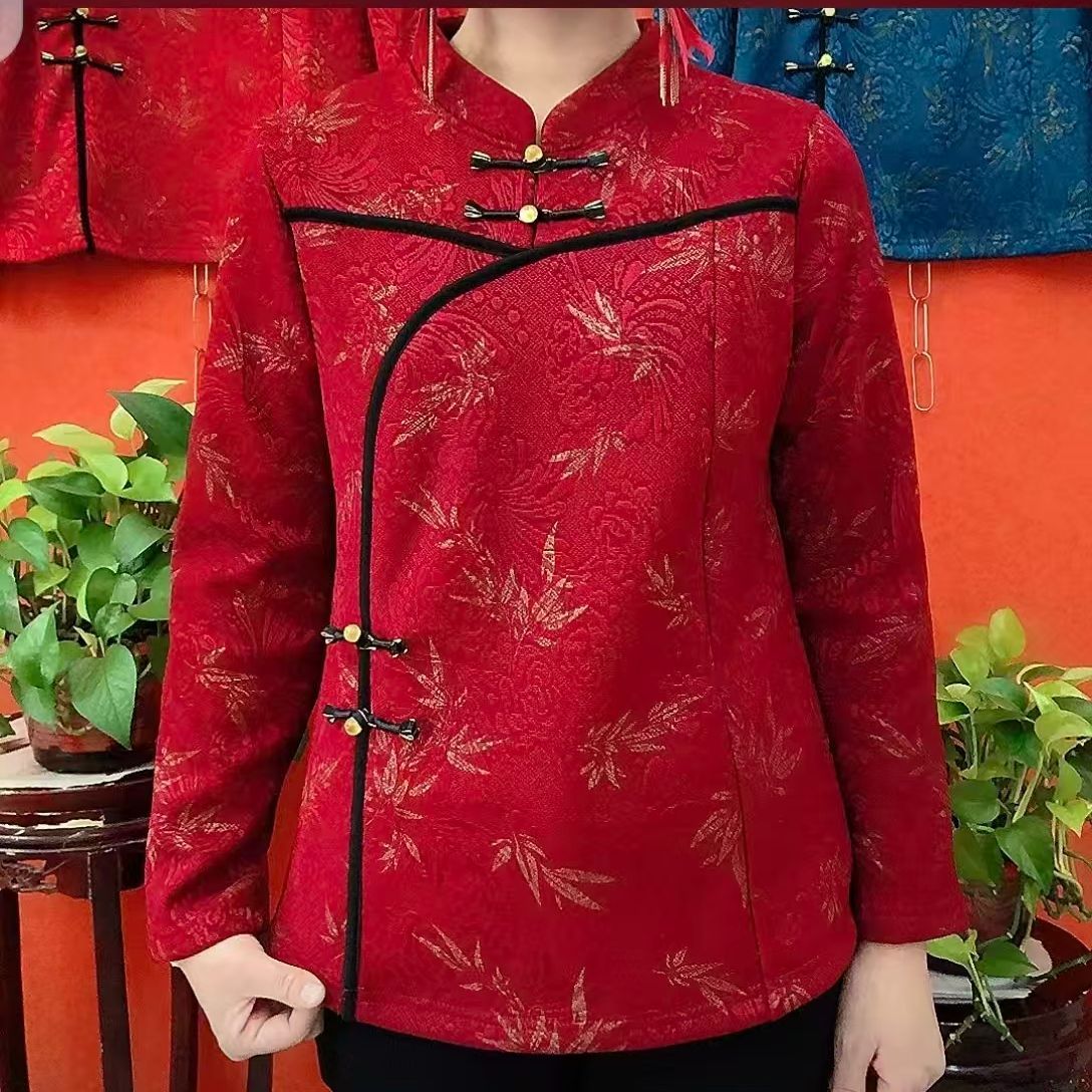 中老年秋冬民族旗袍上衣新女款