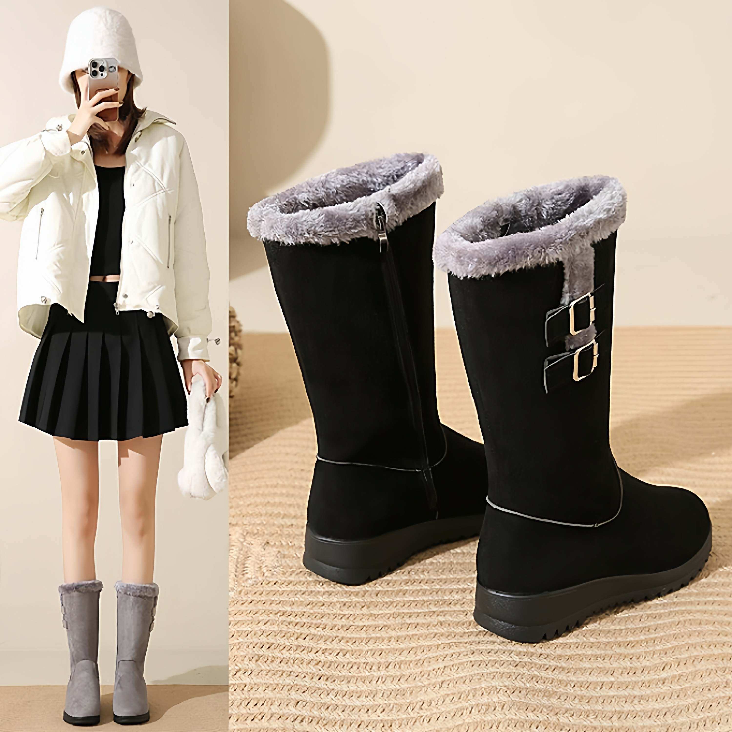 加绒保暖棉鞋2025新款冬季中筒靴