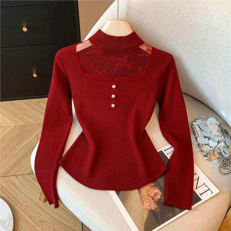 蕾丝半高领针织打底衫女2026冬装皮草内搭毛衣巨好看独特漂亮上衣,女装/女士精品,大码内搭,淘宝优惠券,粉丝福利购,淘宝优惠卷