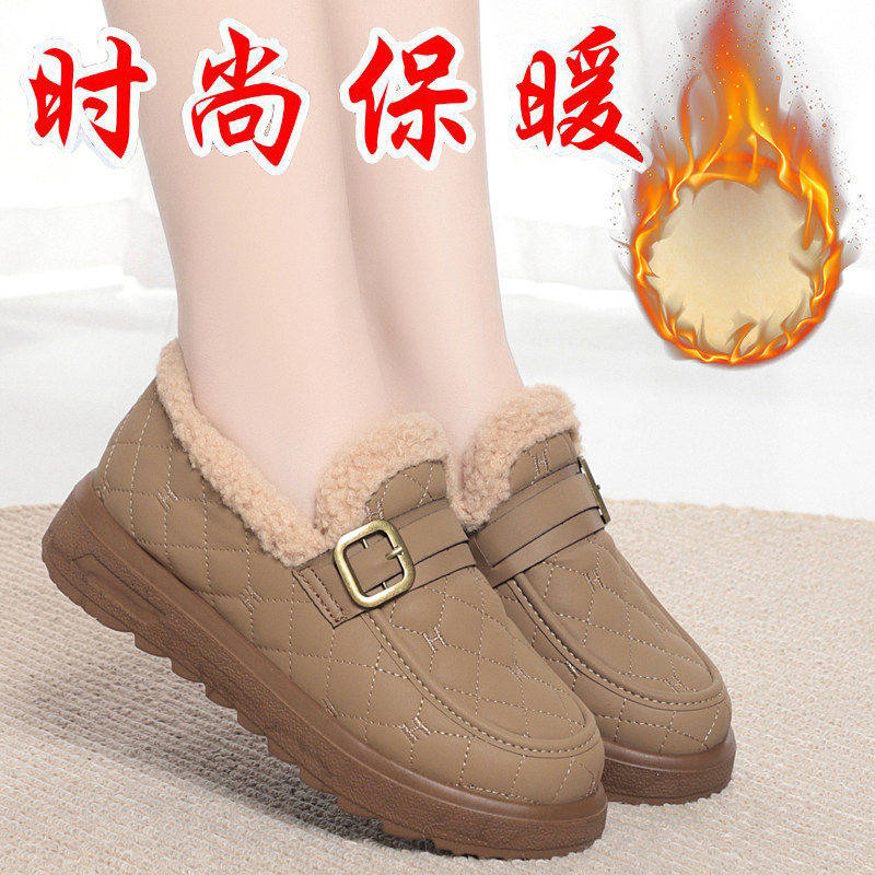 老北京布鞋平底毛毛棉鞋一脚蹬妈妈鞋2026冬季加厚豆豆鞋百搭女靴,女鞋,棉鞋,淘宝优惠券,粉丝福利购,淘宝优惠卷