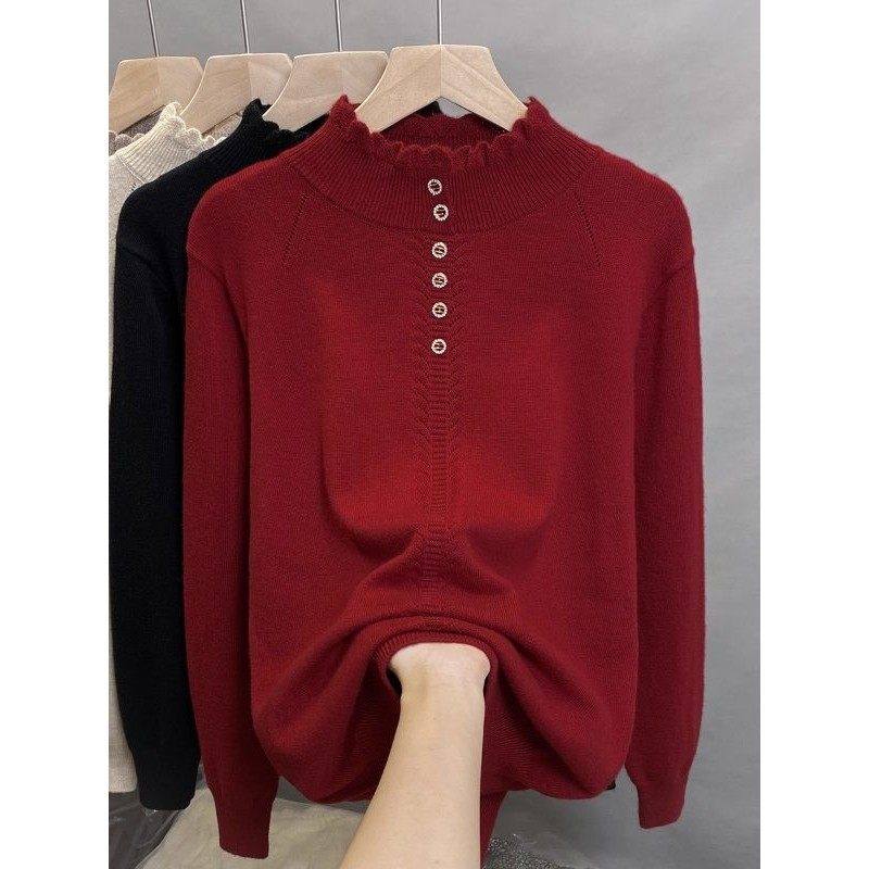 开扣半高领毛衣女打底衫套头外穿针织衫2026秋冬新款内搭洋气上衣,女装/女士精品,大码内搭,淘宝优惠券,粉丝福利购,淘宝优惠卷