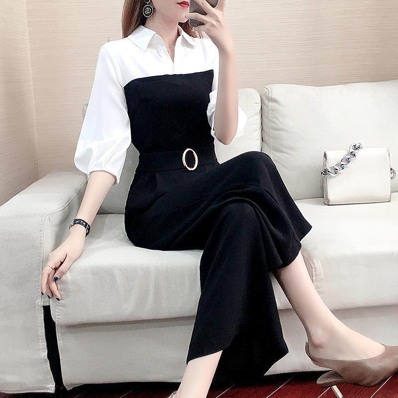 2023年新款夏季连体高腰阔腿裤垂感工装显瘦雪纺连体套装女休闲裤