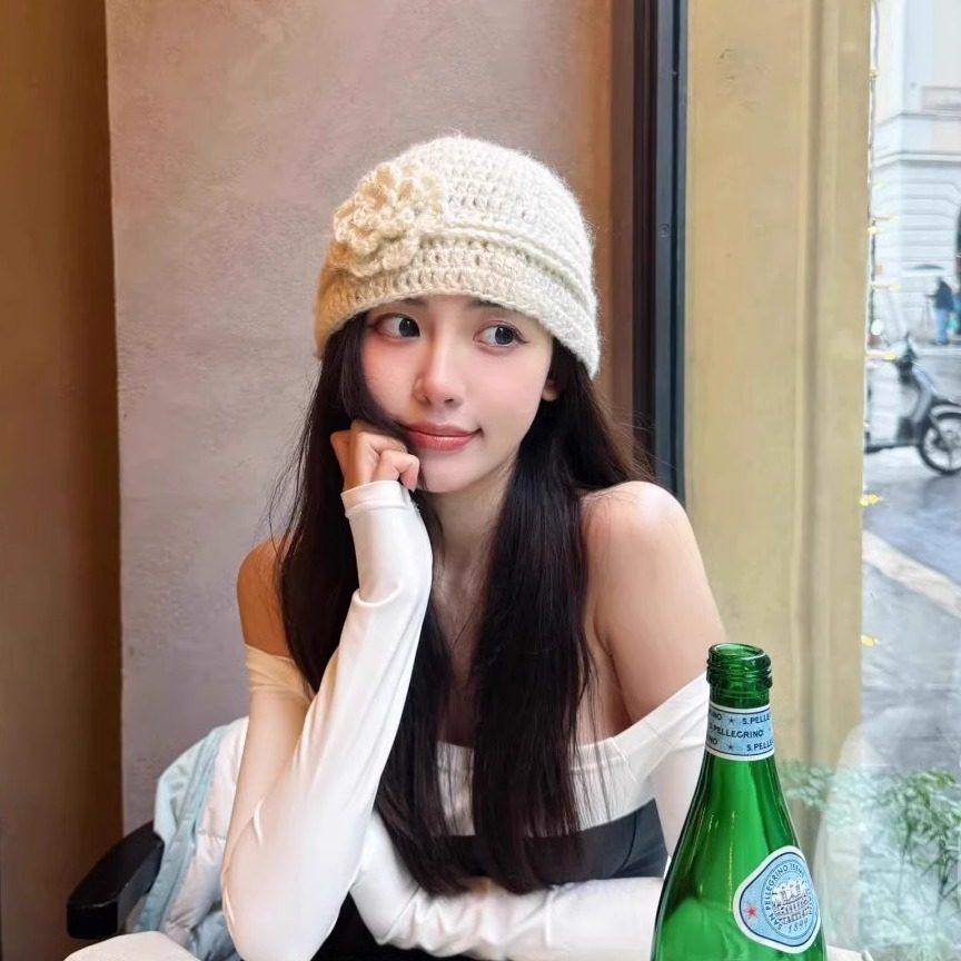 钩花朵针织帽子女ins复古包头帽2025秋冬新款显脸小手工毛线帽子,运动包/户外包/配件,运动帽,淘宝优惠券,粉丝福利购,淘宝优惠卷