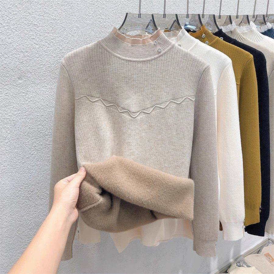 半高领一体绒打底衫女士春秋装2025新款爆款高级好看加绒加厚毛衣,女装/女士精品,羊绒衫,淘宝优惠券,粉丝福利购,淘宝优惠卷