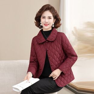 洋派百搭棉服外套 妈妈装 菱形格轻薄棉衣春秋新款 中年女小个子时尚