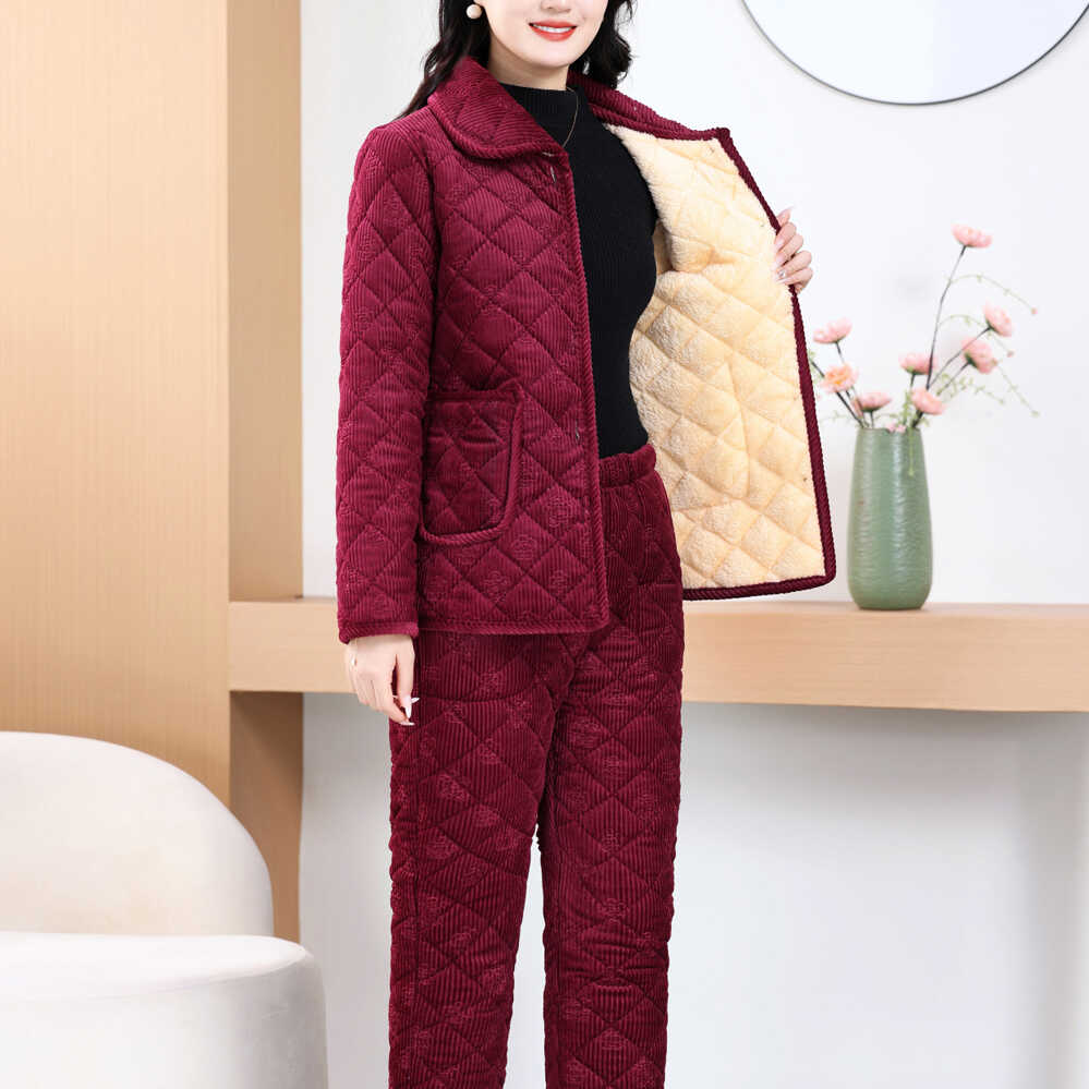 一整套装女新款中老年秋冬季加绒