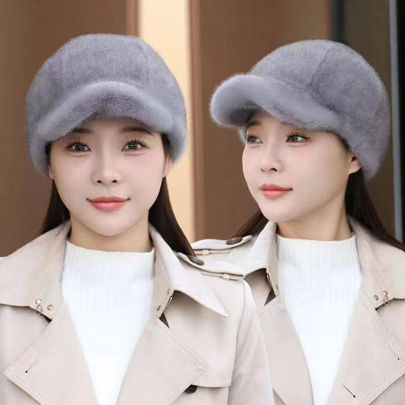 民族风仿水貂包头帽子女2026冬季新款时尚百搭妈妈棉帽皮草鸭舌帽