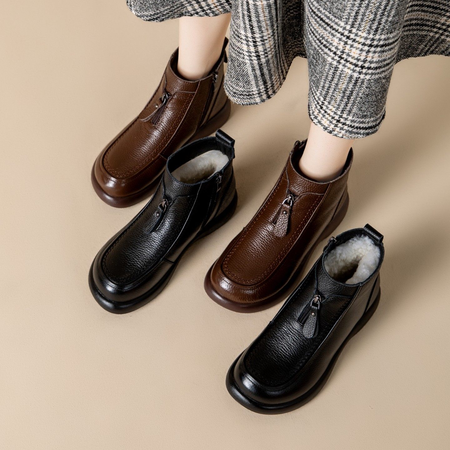 中老年人皮毛一体女鞋冬季加绒加厚保暖真皮短靴女软底妈妈棉鞋女,女鞋,勃肯鞋/软木鞋,淘宝优惠券,粉丝福利购,淘宝优惠卷