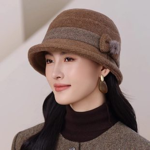 毛呢加厚盆帽秋冬天中老年人奶奶老太太老人保暖帽冬季 妈妈帽子女