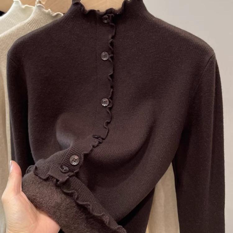 一体绒保暖内搭针织上衣木耳边