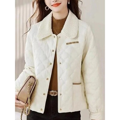 新款女小个子菱形格轻薄棉衣