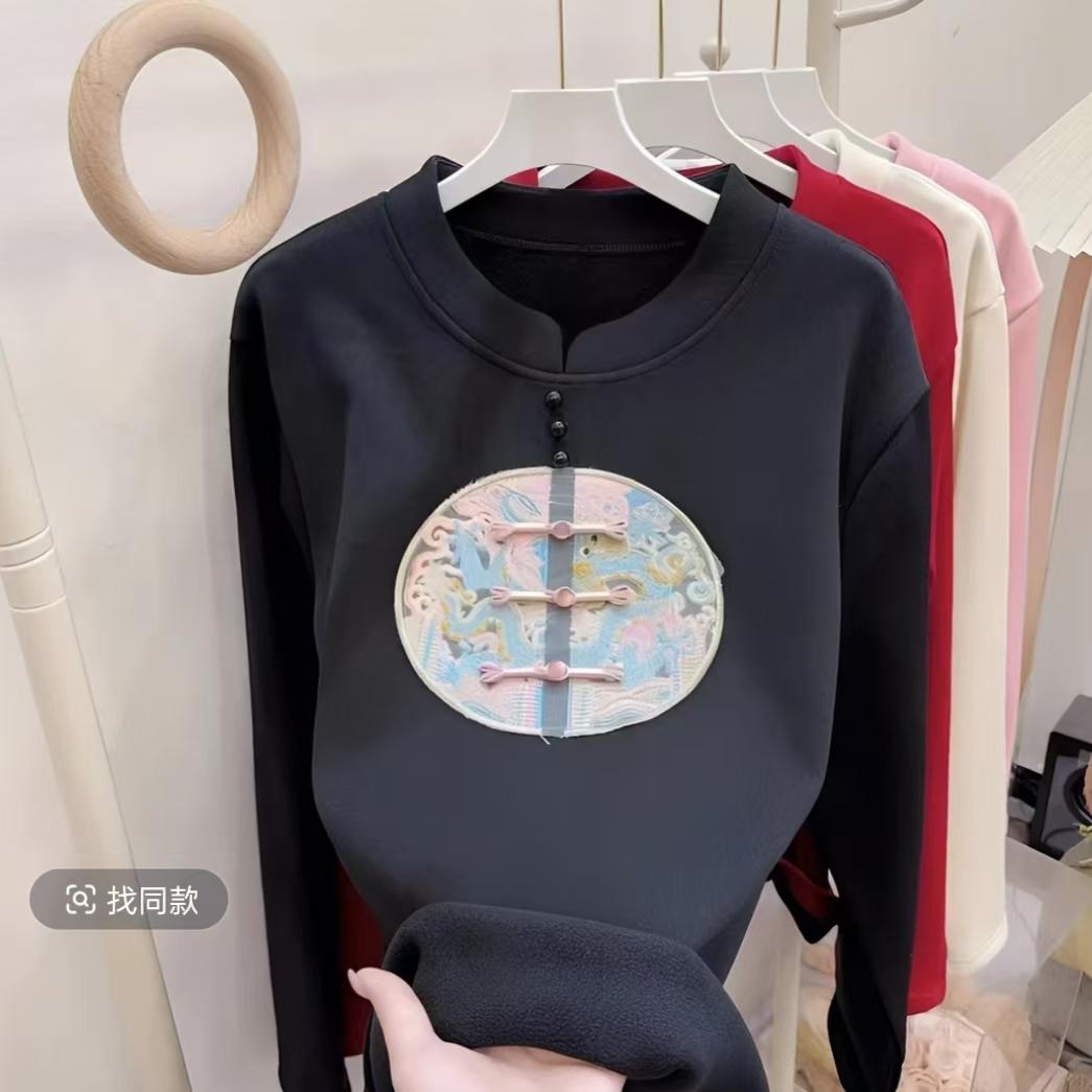 刺绣中式打底国风盘扣秋冬新款