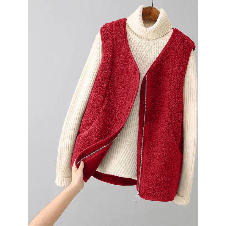 保暖叠穿无袖短款外套羊羔毛马甲