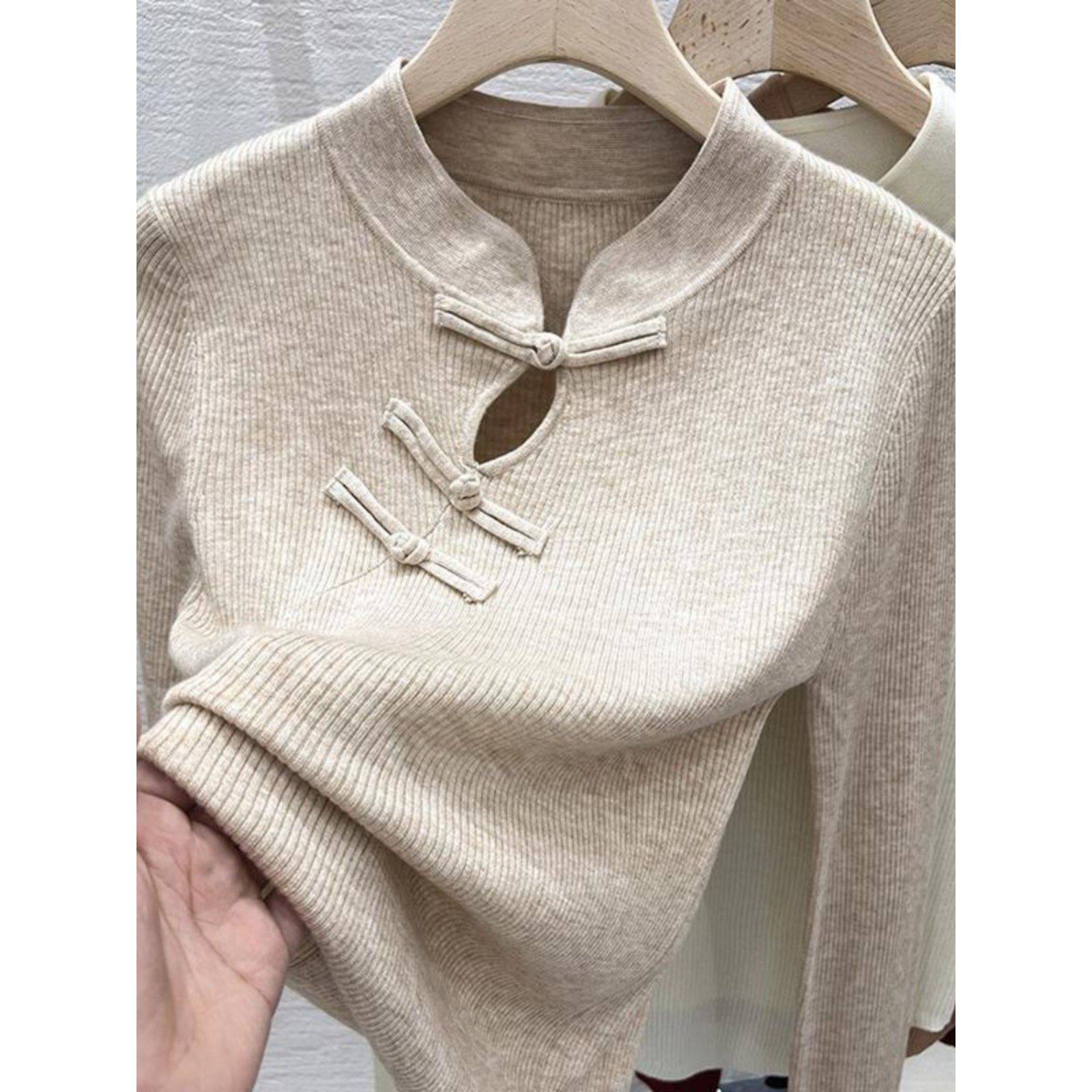 复古盘扣设计感毛衣内搭打底衫秋冬季新款法式国风旗袍改良针织衫,女装/女士精品,大码内搭,淘宝优惠券,粉丝福利购,淘宝优惠卷