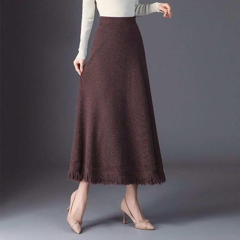 针织半身裙流苏毛线A字中长款裙子秋冬复古加厚高腰显瘦大摆裙子,女装/女士精品,大码半身裙,淘宝优惠券,粉丝福利购,淘宝优惠卷