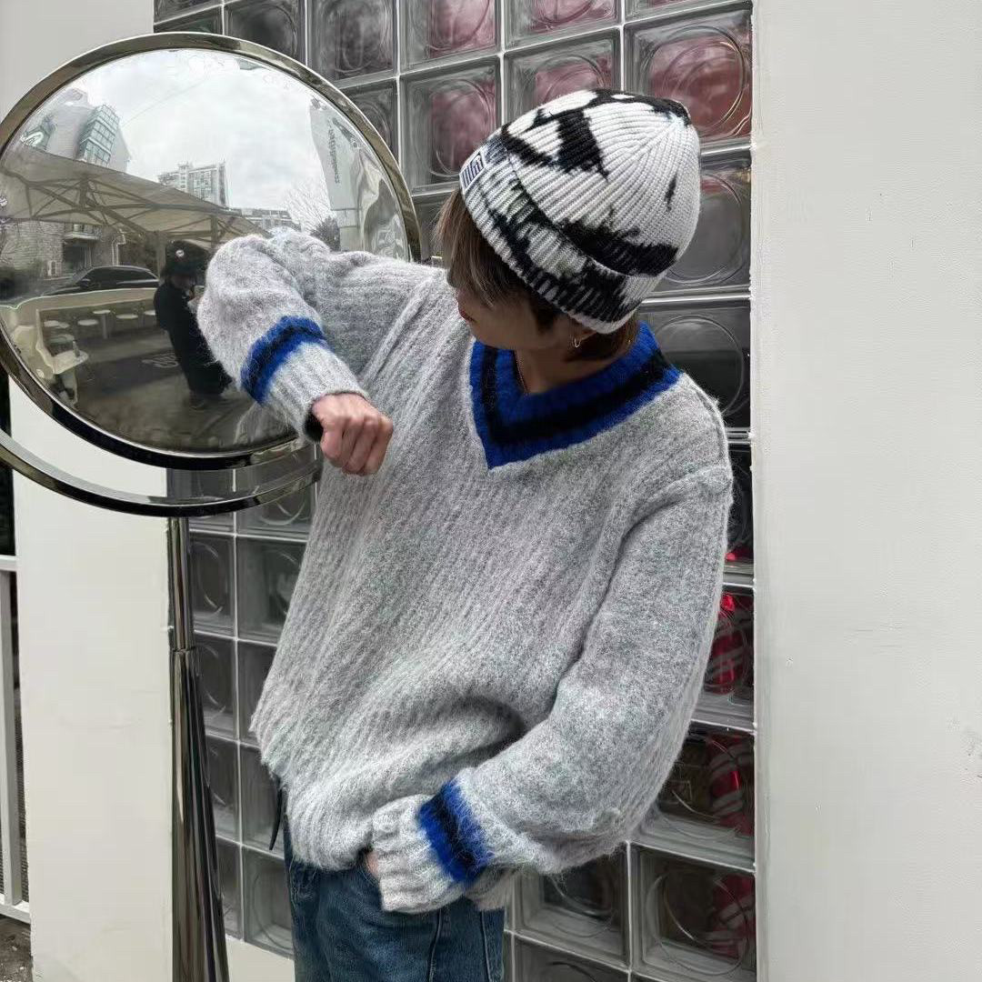 自主标海马毛v领25ss新款针织开衫毛衣外套男女同款带收腰