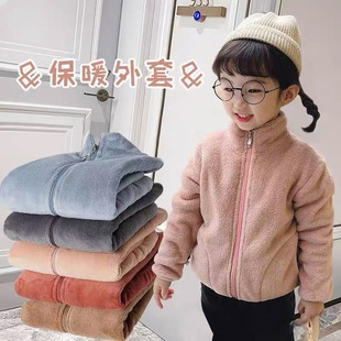 跨境男女儿童暖暖裤童装新款宝宝洋气珊瑚绒拉链开衫春款外套上衣