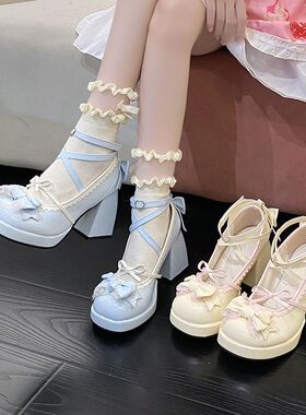 2024新款可爱公主风白色小皮鞋甜美学院风蝴蝶结玛丽珍lolita