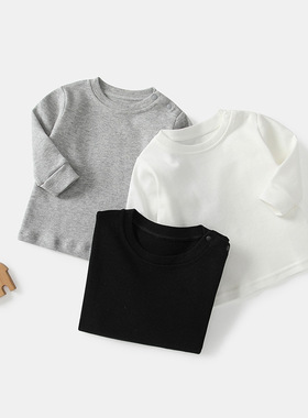 婴儿衣服春秋衣宝宝长袖T恤婴幼儿打底衫女童秋装圆领肩扣上衣