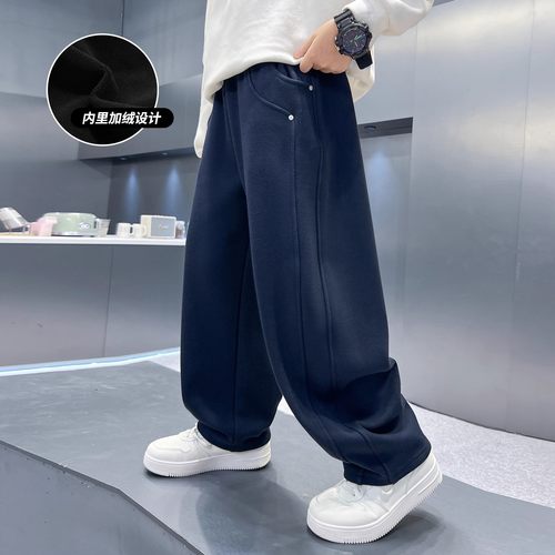 男童运动裤冬季2025新款儿童中大童男孩初中秋冬加绒加厚休闲卫裤