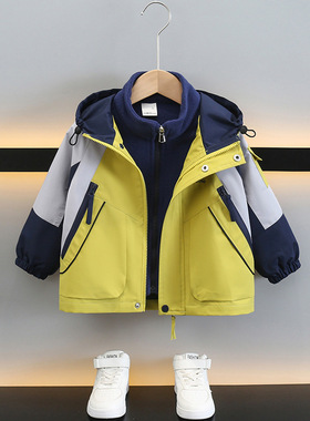 儿童装男童冲锋衣外套三合一可拆卸春秋款2025新款中小童加厚