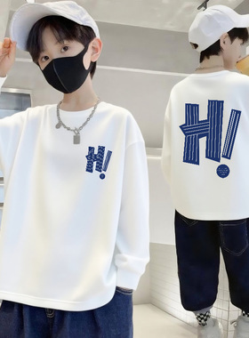 100%纯棉男童长袖T恤秋季儿童宽松圆领中大童男孩打底衫休闲童装