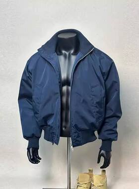 藏蓝色短款飞行夹克棉服男款冬季美式外套感立领棉衣
