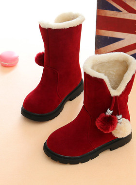 儿童雪地靴新款红色男童女保暖加绒加厚冬季防水防滑时尚潮