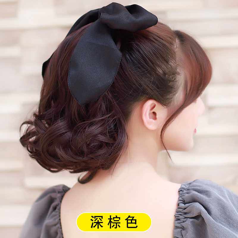 正品蝴蝶结马尾假发卷发绑带式短梨花微卷网红高马尾神器带蝴蝶结