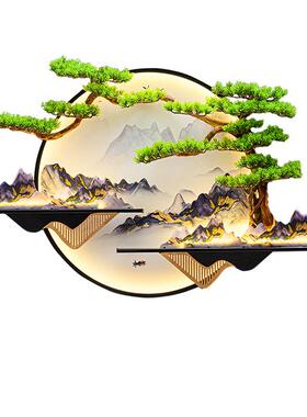迎客松圆形玄关装饰画新中式灯画入户正对门挂画走廊过道山水壁画