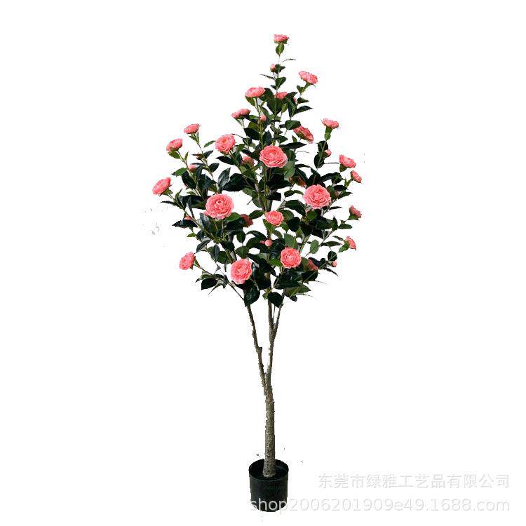 仿真绿植盆栽仿真茶花树田园风花树办公室落地假绿植装饰盆栽