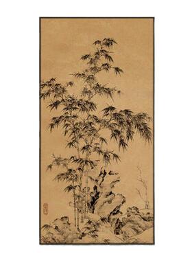 新中式样板房入户玄关竖款大幅松树装饰画民宿走廊过道背景墙挂画