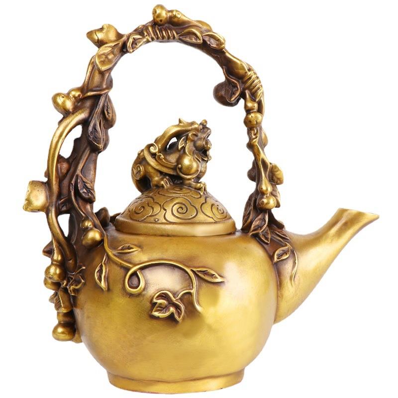铜茶壶摆件貔貅葫芦礼品装饰工艺品摆件福字茶壶