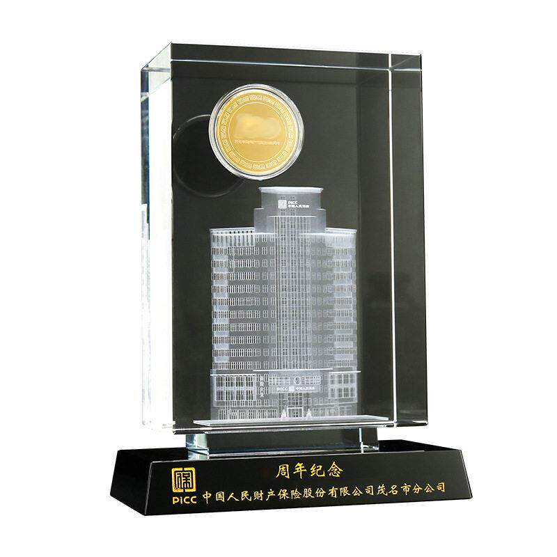 水晶摆件定制企业纪念品建筑模型内雕定做激光3D雕刻三维楼模订做