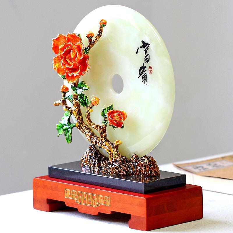 天然阿富汗玉平安扣摆件饰品创意中式客厅酒柜公室桌装饰品