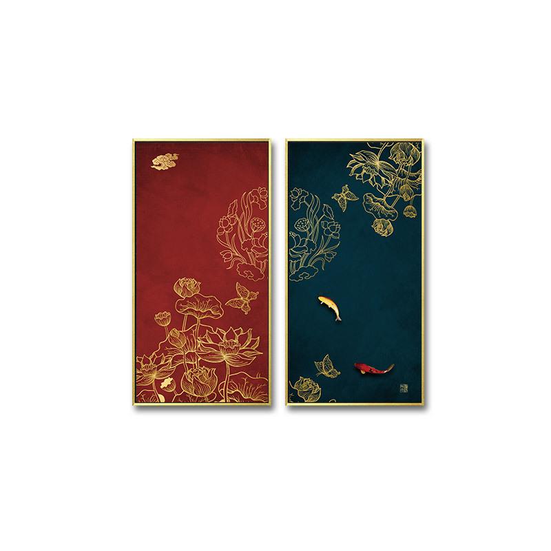 新中式玄关红色装饰画现客厅餐厅墙壁画两联竖幅拼接个性挂饰画