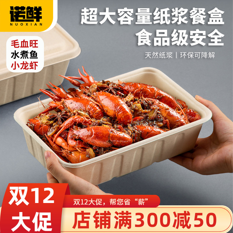 一次性超大容量长方形纸浆打包盒