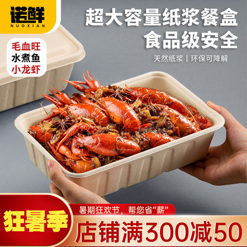 一次性超大容量长方形纸浆打包盒