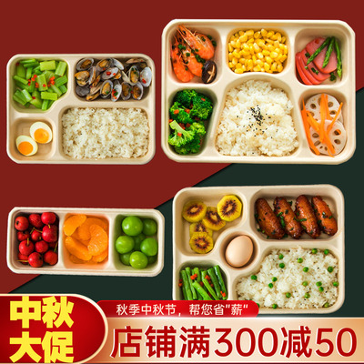 一次性四格饭盒纸浆餐盒环保可降解外卖打包盒三格4格5格分格食品