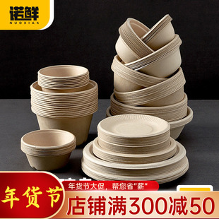 一次性碗盘纸浆碗餐盘食品级盘加厚家用碗盘野餐套装火锅餐具小碗