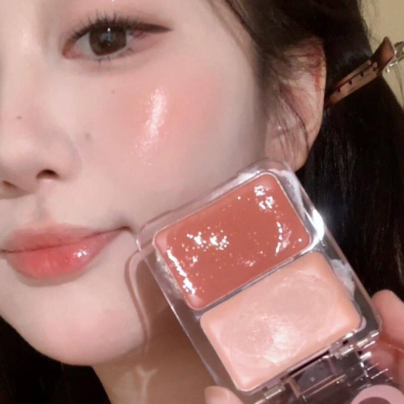 日杂水光无花果色!水光肌腮红高光多用膏女脸部提亮膨胀奶杏色