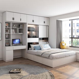 现代简约小卧室床衣柜一体省空间箱式 收纳双人床家用次卧塌塌米床