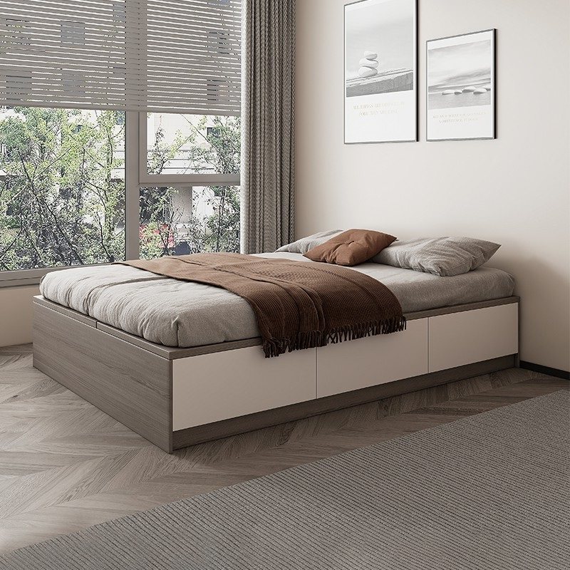 实木多层板无床头床现代简约小房间省空间带抽屉式收纳储物箱体床,住宅家具,板式床,淘宝优惠券,粉丝福利购,淘宝优惠卷