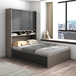 现代简约榻榻米床衣柜一体小户型全实木高箱储物多功能卧室衣柜床