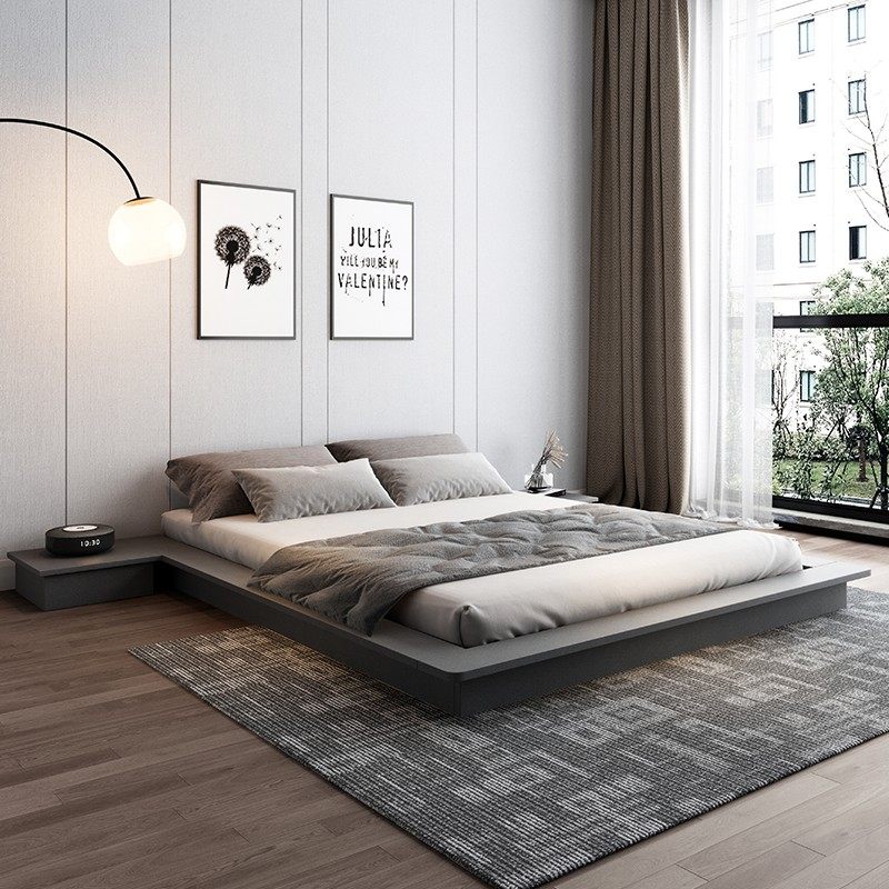 实木多层板床架子无床头小户型榻榻米落地矮床卧室侘寂风无靠背床