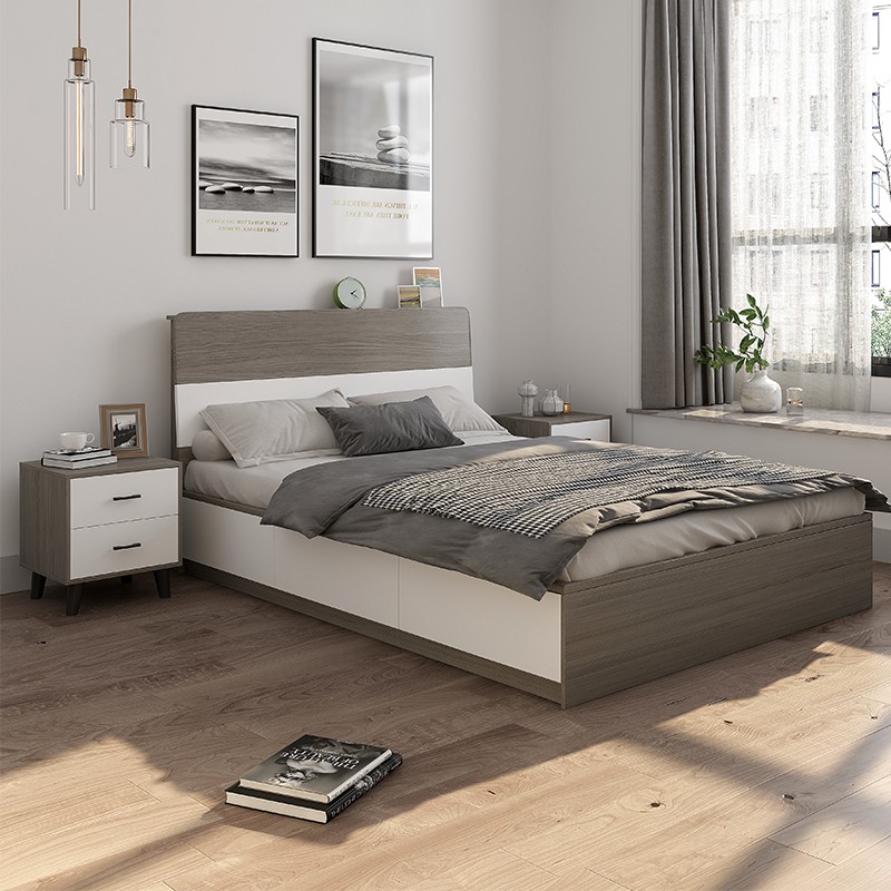 实木多层板床现代简约小户型榻榻米床主卧室1.35米高箱收纳储物床